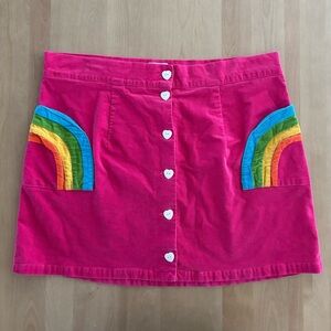 SMAK PARLOUR Corduroy Skirt. Pink w/ Rainbow Pockets & Heart Buttons. Sz 2X (18)